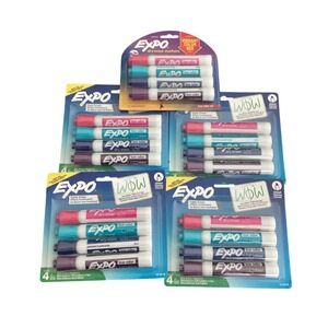 Lot of 5 Expo Low Odor Dry Erase Markers Chisel Tip 4ct Packs Vibrant Color Mix